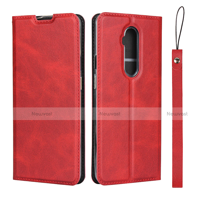 Leather Case Stands Flip Cover T04 Holder for OnePlus 7T Pro Red