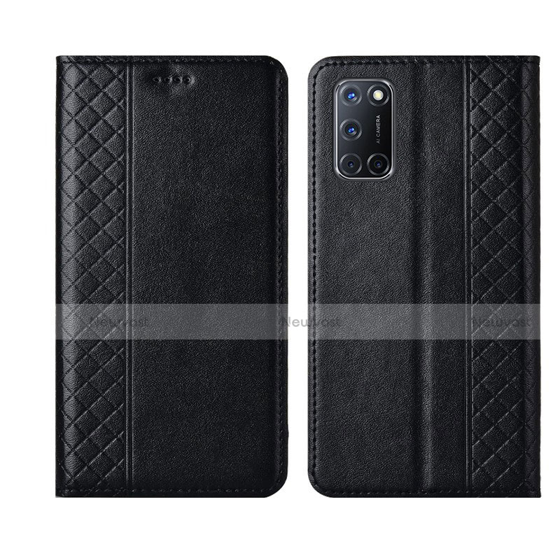 Leather Case Stands Flip Cover T04 Holder for Oppo A52 Black