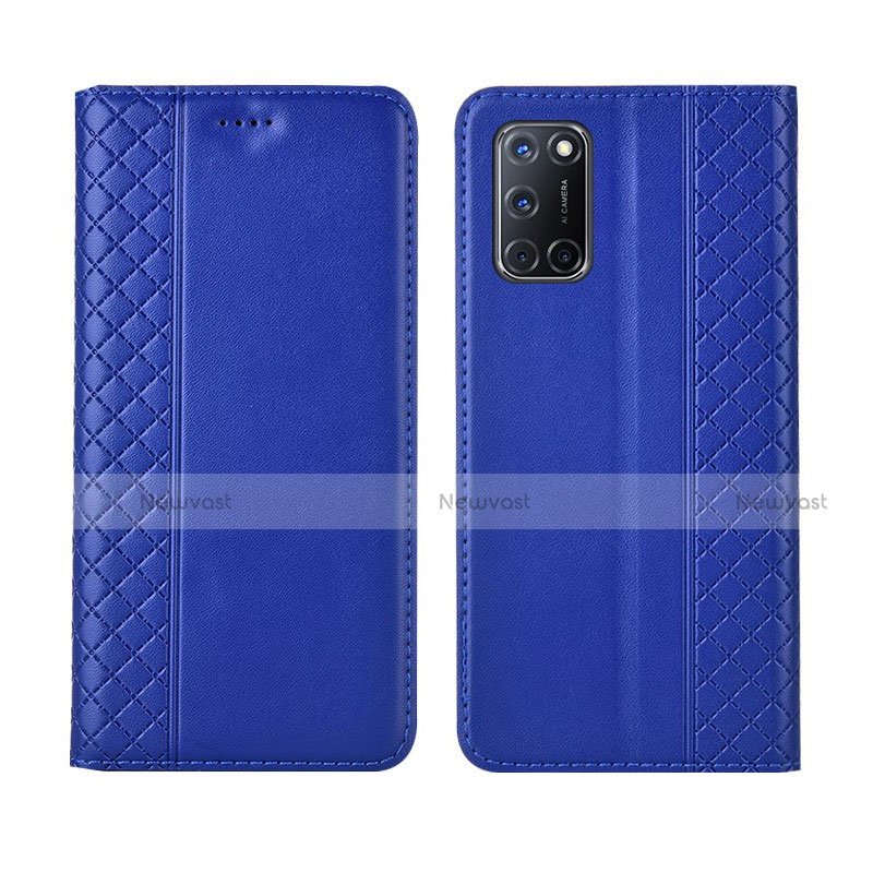 Leather Case Stands Flip Cover T04 Holder for Oppo A92 Blue