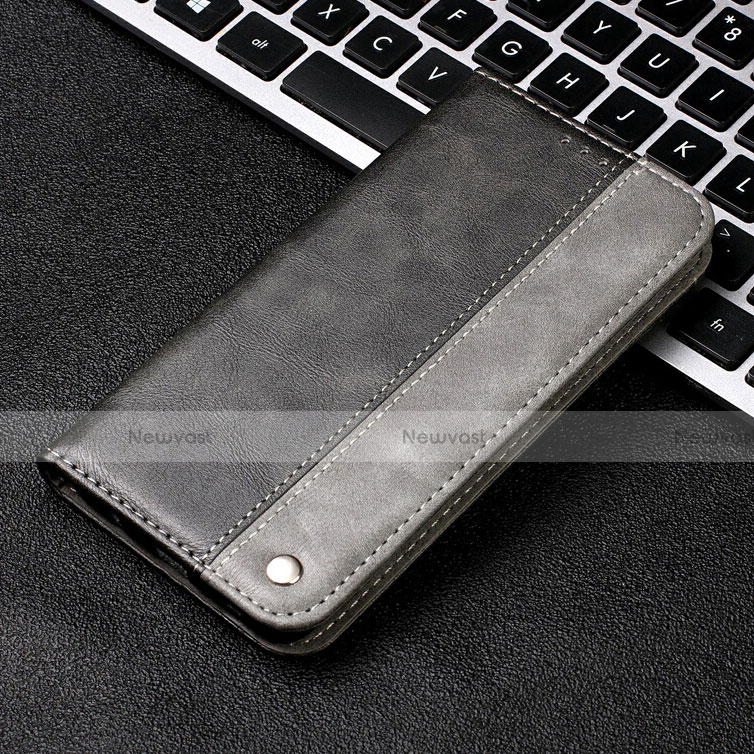 Leather Case Stands Flip Cover T04 Holder for Samsung Galaxy A70 Gray