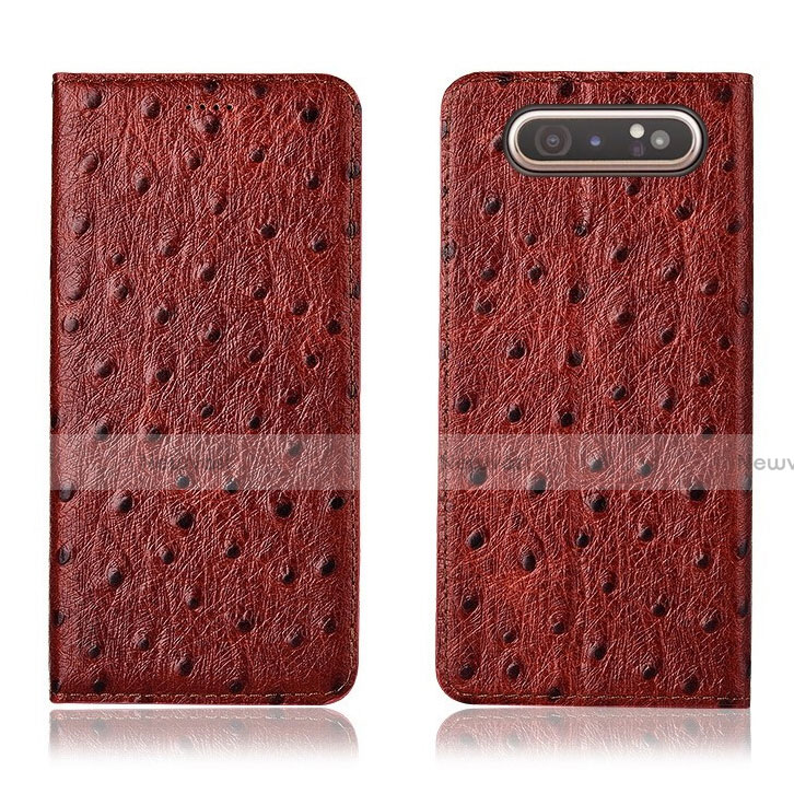 Leather Case Stands Flip Cover T04 Holder for Samsung Galaxy A80 Red