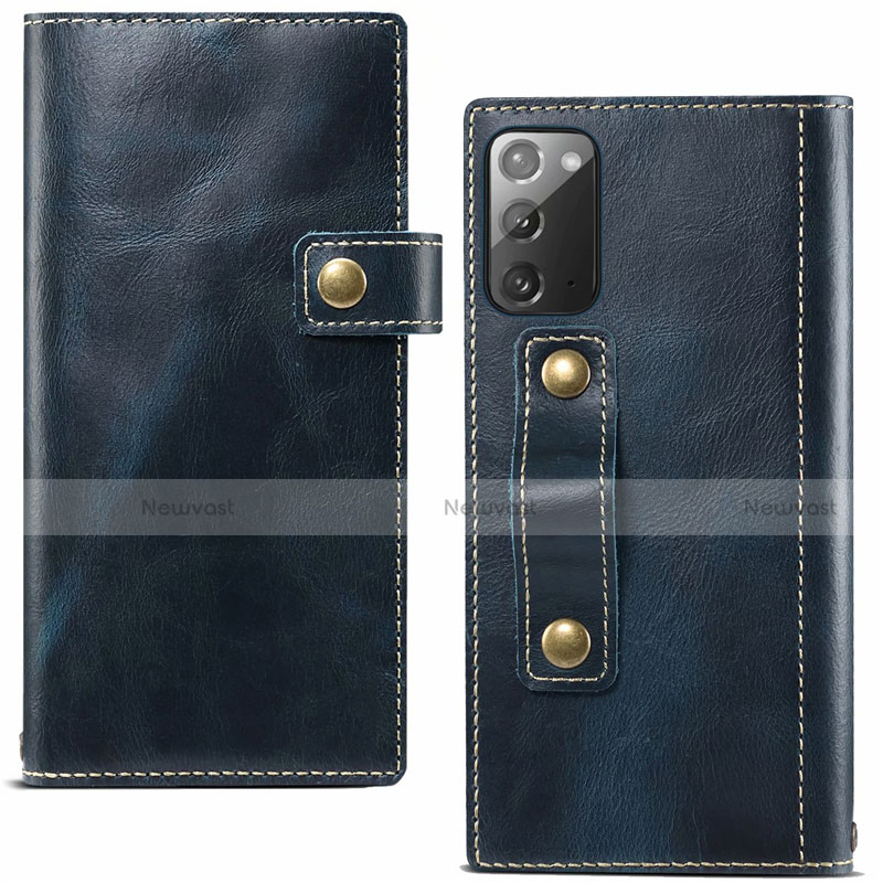 Leather Case Stands Flip Cover T04 Holder for Samsung Galaxy Note 20 5G Blue