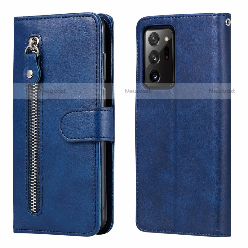 Leather Case Stands Flip Cover T04 Holder for Samsung Galaxy Note 20 Ultra 5G Blue