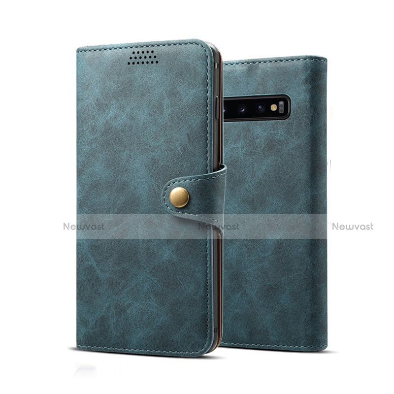 Leather Case Stands Flip Cover T04 Holder for Samsung Galaxy S10 Plus Blue
