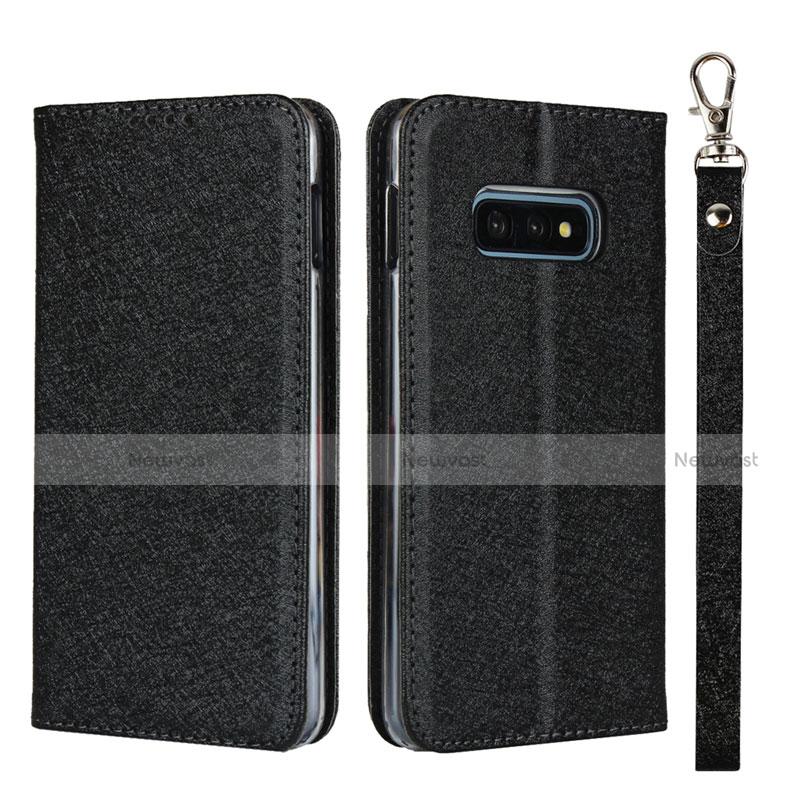 Leather Case Stands Flip Cover T04 Holder for Samsung Galaxy S10e Black