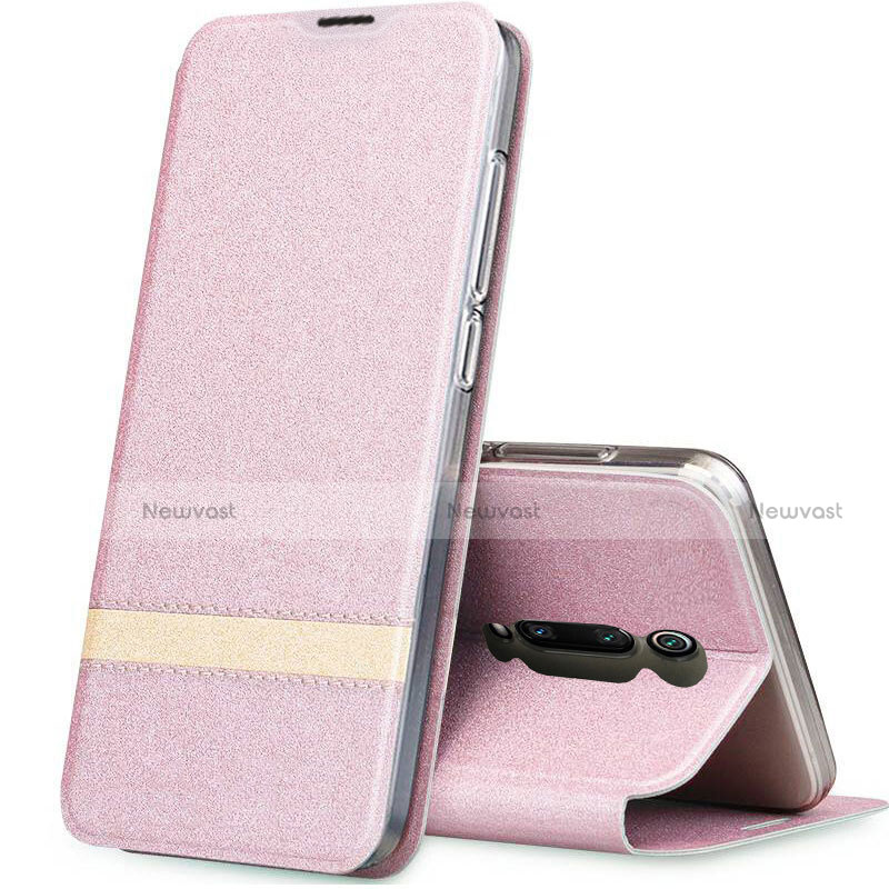 Leather Case Stands Flip Cover T04 Holder for Xiaomi Mi 9T Rose Gold