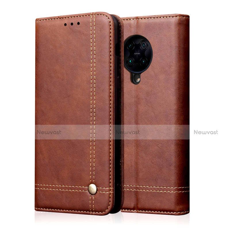 Leather Case Stands Flip Cover T04 Holder for Xiaomi Poco F2 Pro Brown