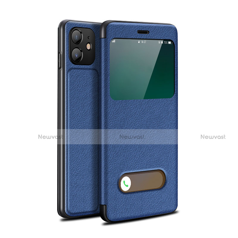 Leather Case Stands Flip Cover T05 Holder for Apple iPhone 12 Blue