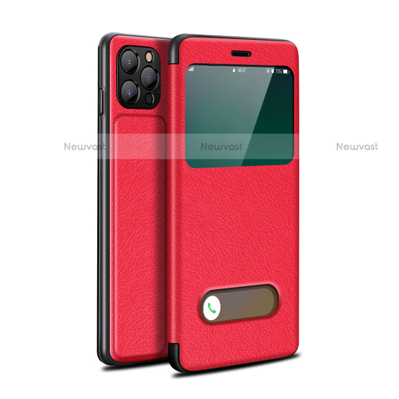 Leather Case Stands Flip Cover T05 Holder for Apple iPhone 12 Pro Red