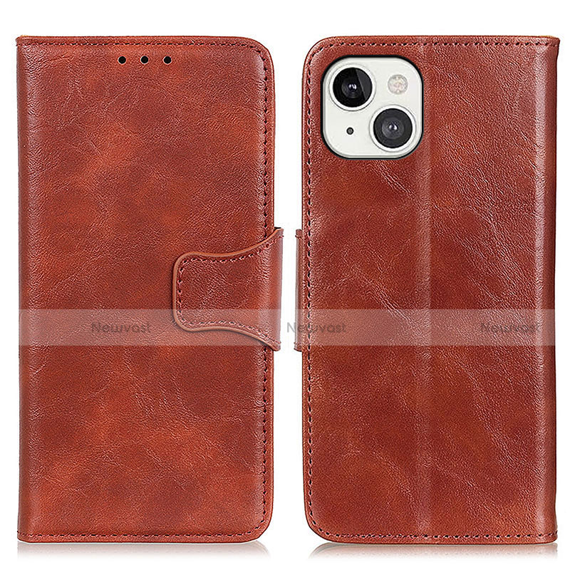 Leather Case Stands Flip Cover T05 Holder for Apple iPhone 14 Brown