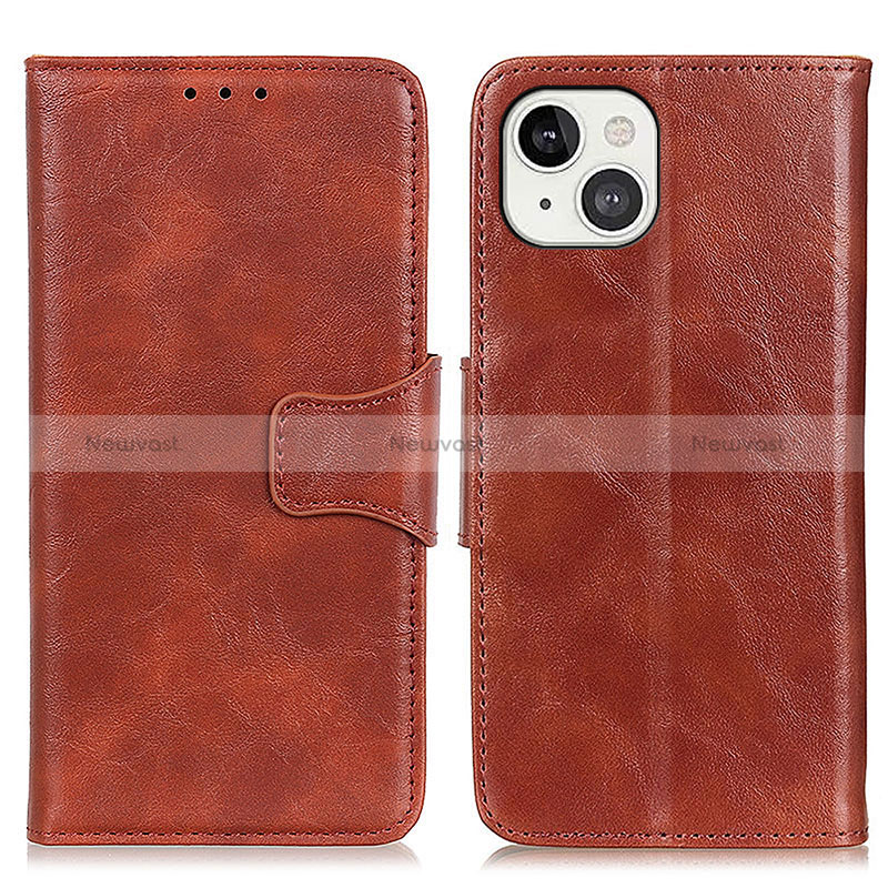 Leather Case Stands Flip Cover T05 Holder for Apple iPhone 15 Brown