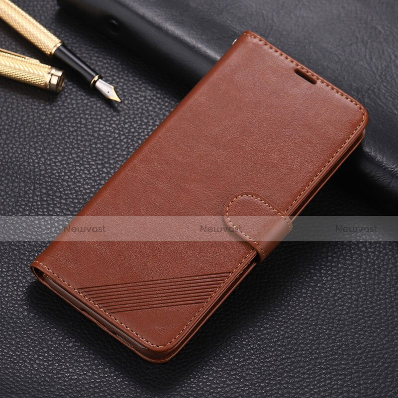 Leather Case Stands Flip Cover T05 Holder for Huawei Nova 5i Brown