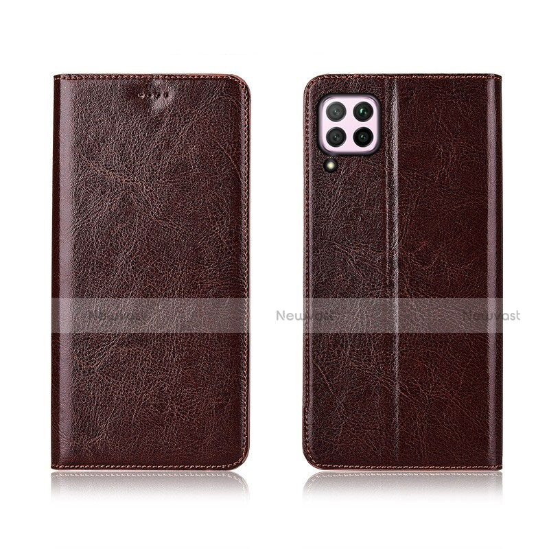 Leather Case Stands Flip Cover T05 Holder for Huawei Nova 6 SE Brown