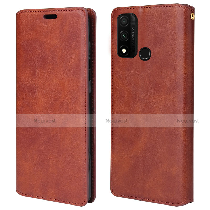 Leather Case Stands Flip Cover T05 Holder for Huawei P Smart (2020) Brown