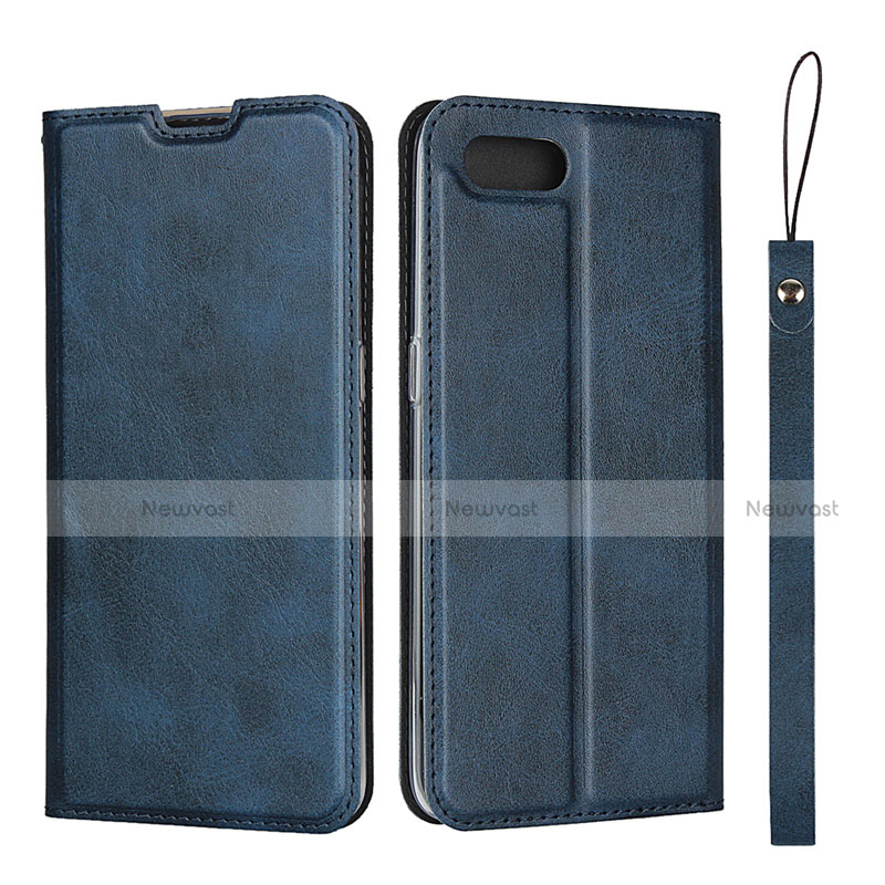 Leather Case Stands Flip Cover T05 Holder for Oppo K1 Blue