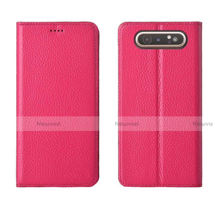 Leather Case Stands Flip Cover T05 Holder for Samsung Galaxy A90 4G Hot Pink