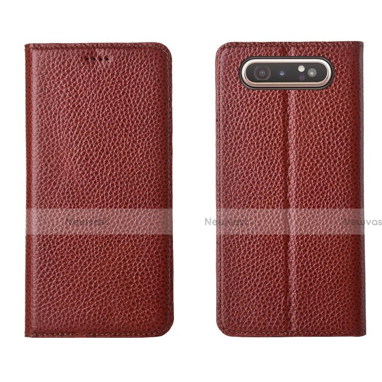 Leather Case Stands Flip Cover T05 Holder for Samsung Galaxy A90 4G Red Wine