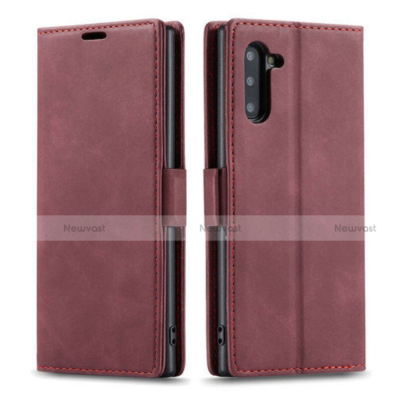 Leather Case Stands Flip Cover T05 Holder for Samsung Galaxy Note 10 5G Red Wine