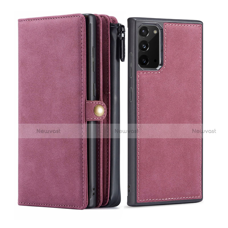 Leather Case Stands Flip Cover T05 Holder for Samsung Galaxy Note 20 5G Red Wine