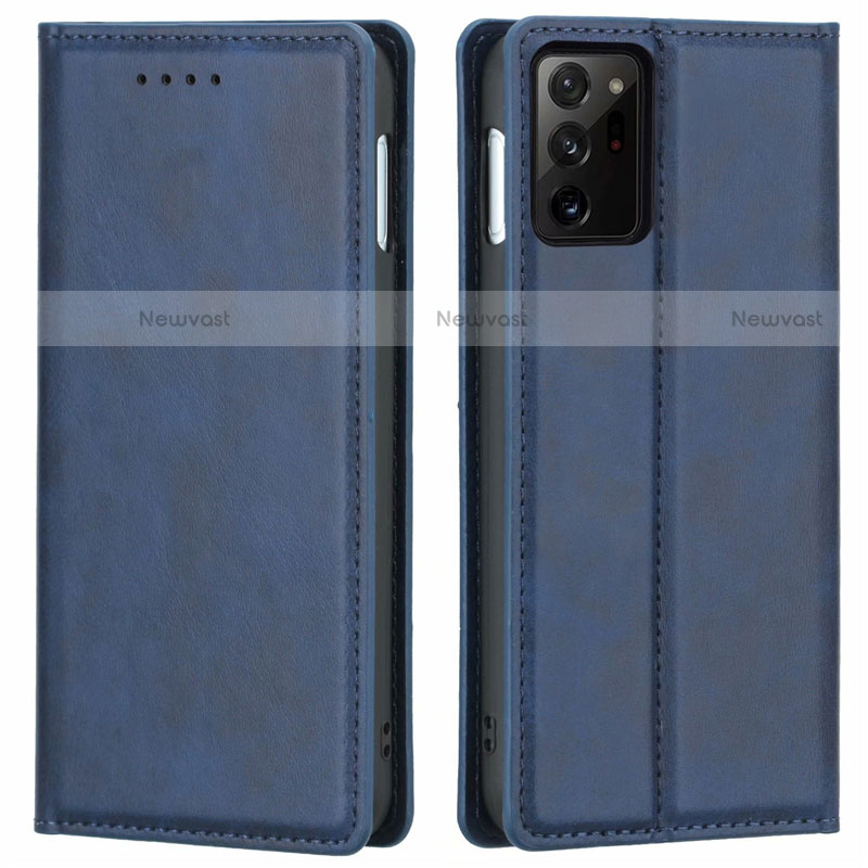 Leather Case Stands Flip Cover T05 Holder for Samsung Galaxy Note 20 Ultra 5G Blue