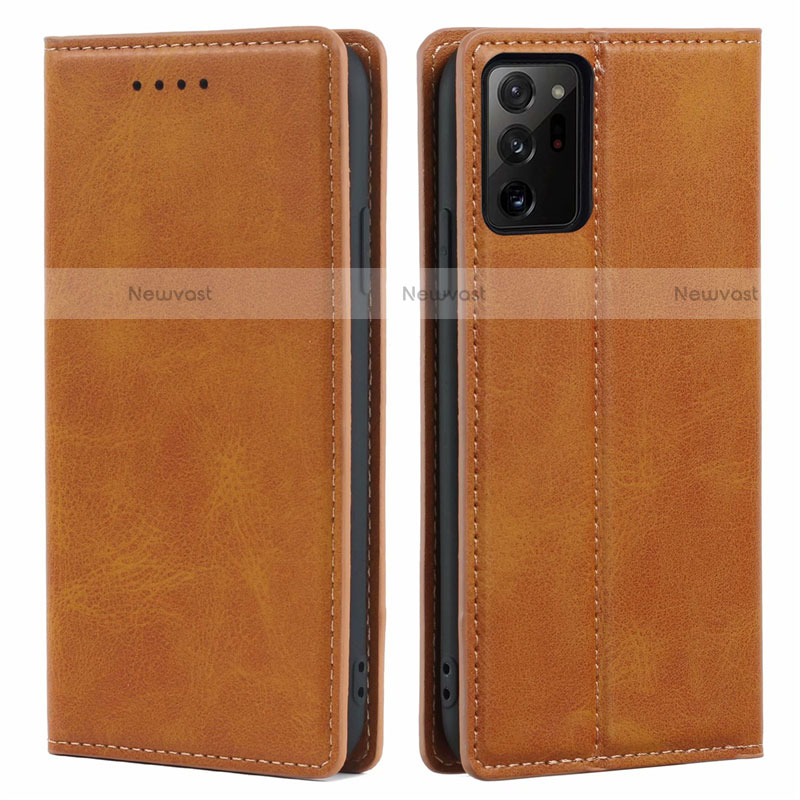 Leather Case Stands Flip Cover T05 Holder for Samsung Galaxy Note 20 Ultra 5G Light Brown