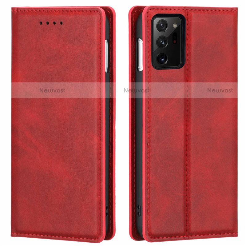 Leather Case Stands Flip Cover T05 Holder for Samsung Galaxy Note 20 Ultra 5G Red