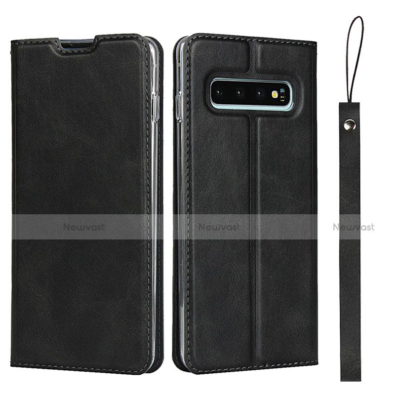 Leather Case Stands Flip Cover T05 Holder for Samsung Galaxy S10 Black