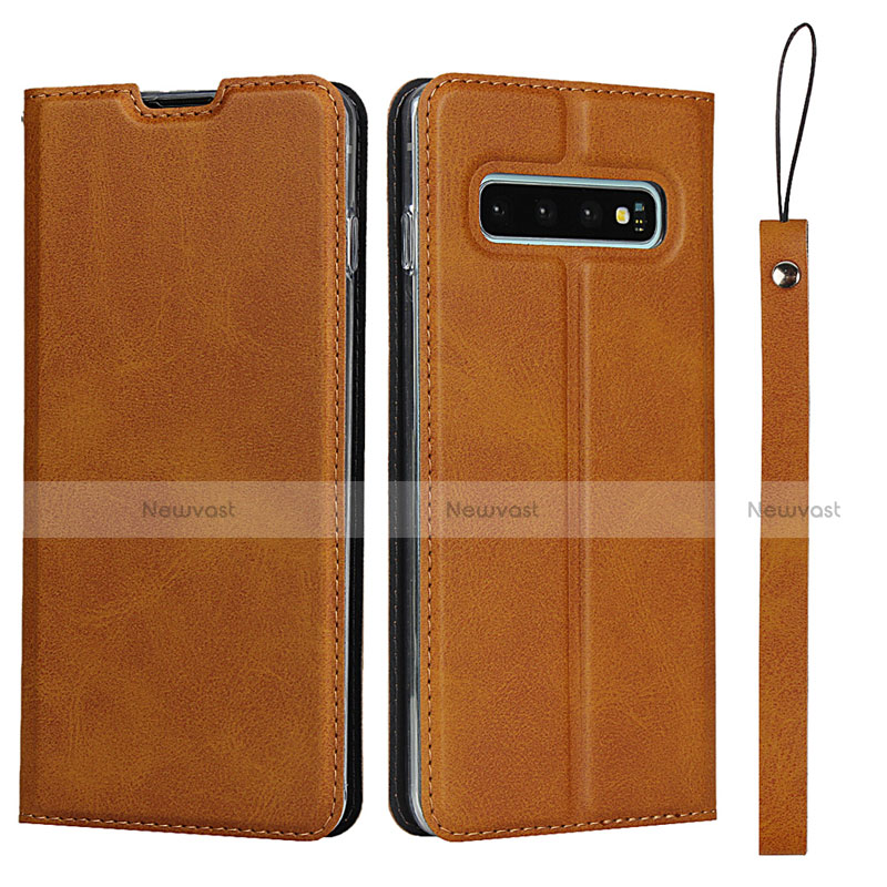 Leather Case Stands Flip Cover T05 Holder for Samsung Galaxy S10 Orange