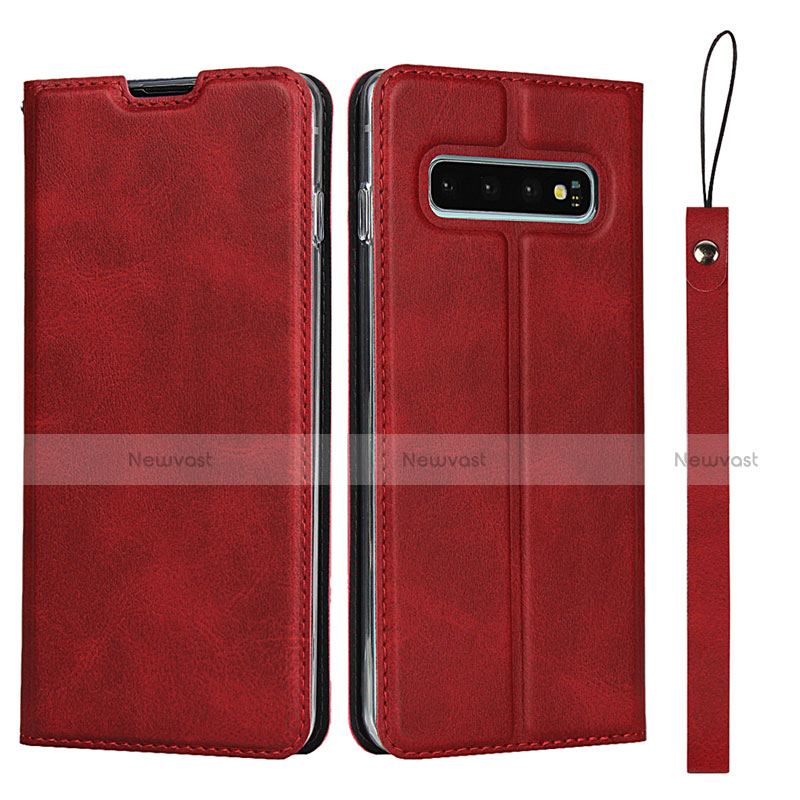 Leather Case Stands Flip Cover T05 Holder for Samsung Galaxy S10 Red