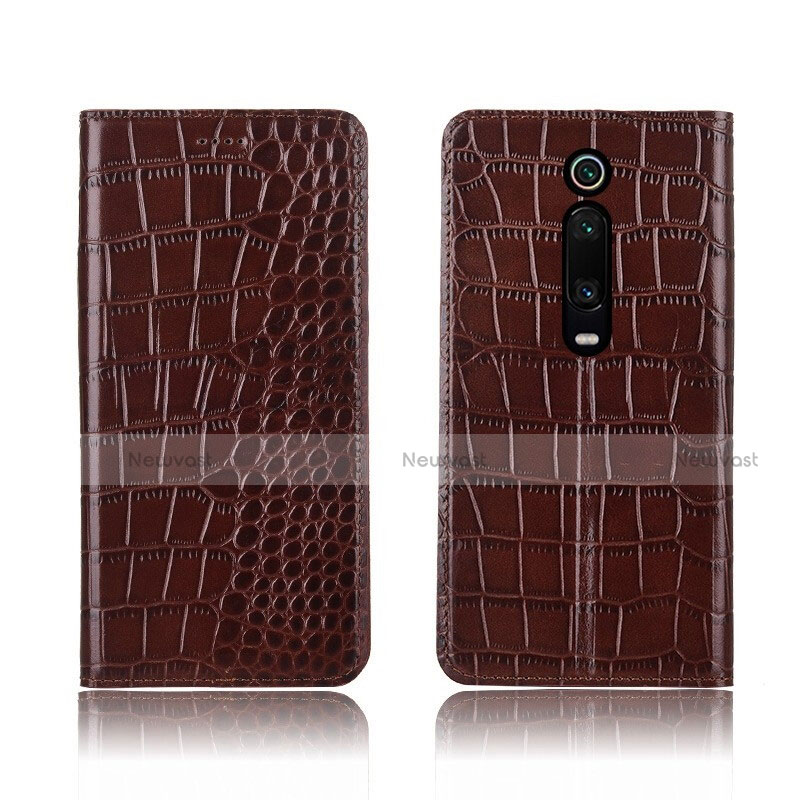 Leather Case Stands Flip Cover T05 Holder for Xiaomi Mi 9T Brown