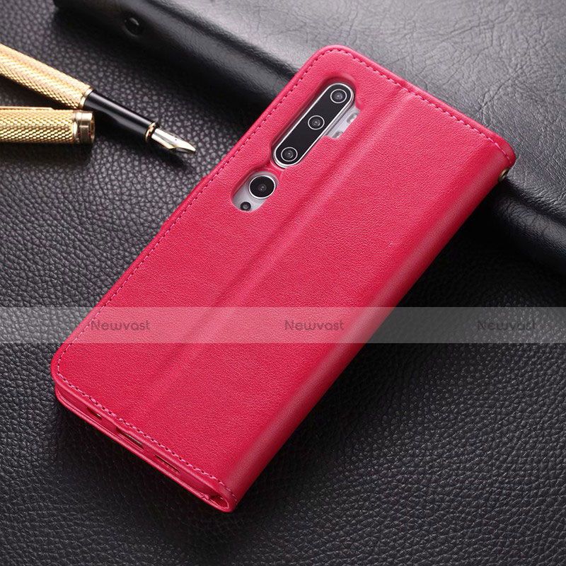 Leather Case Stands Flip Cover T05 Holder for Xiaomi Mi Note 10 Hot Pink