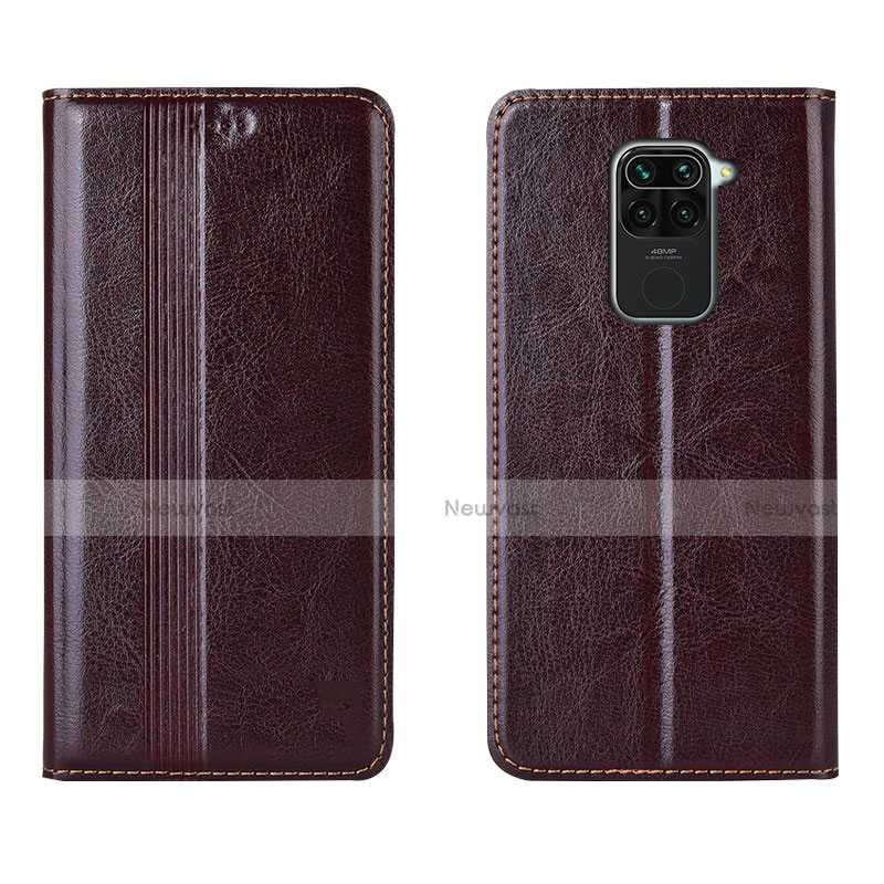 Leather Case Stands Flip Cover T05 Holder for Xiaomi Redmi 10X 4G Brown