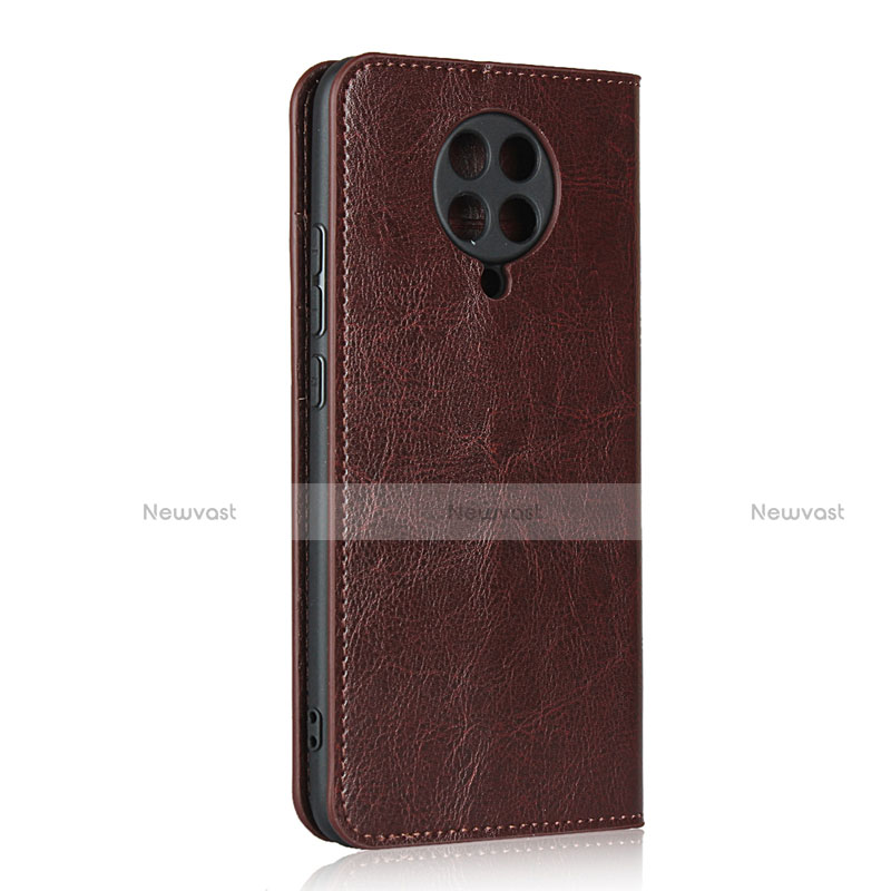 Leather Case Stands Flip Cover T05 Holder for Xiaomi Redmi K30 Pro 5G Brown