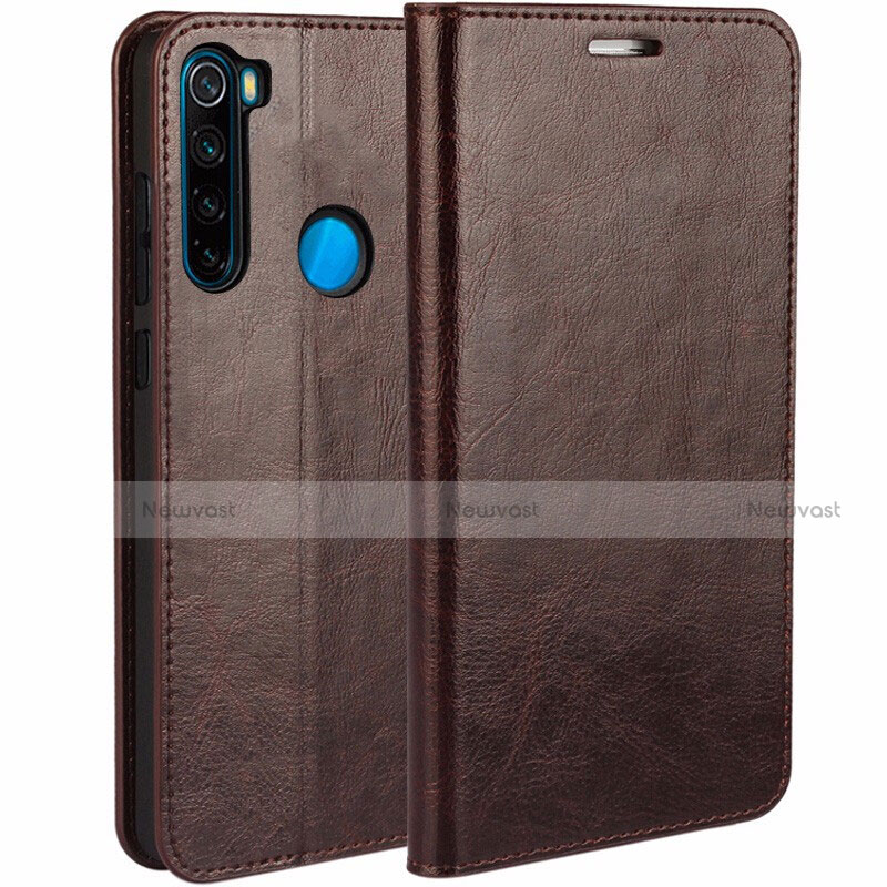 Leather Case Stands Flip Cover T05 Holder for Xiaomi Redmi Note 8 (2021) Brown