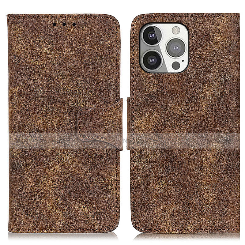 Leather Case Stands Flip Cover T06 Holder for Apple iPhone 13 Pro Brown