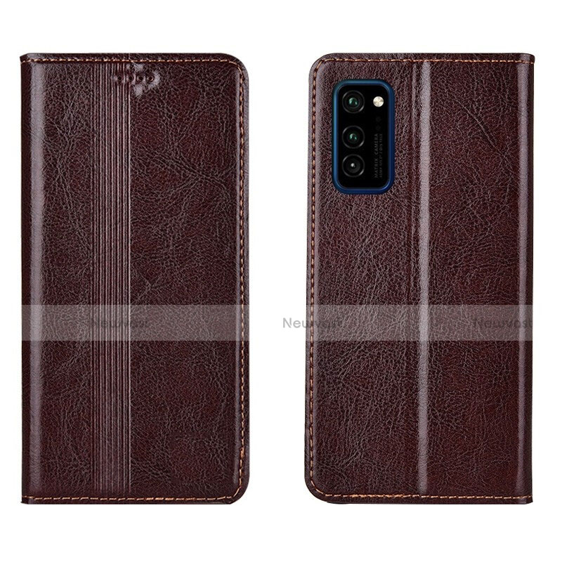 Leather Case Stands Flip Cover T06 Holder for Huawei Honor V30 Pro 5G Brown