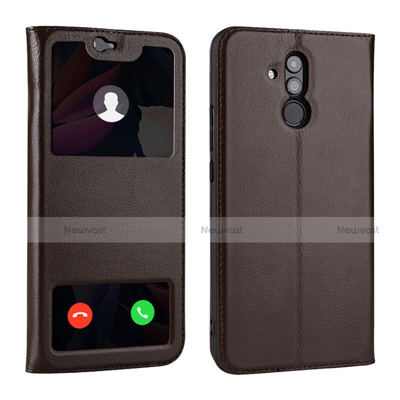 Leather Case Stands Flip Cover T06 Holder for Huawei Mate 20 Lite Brown