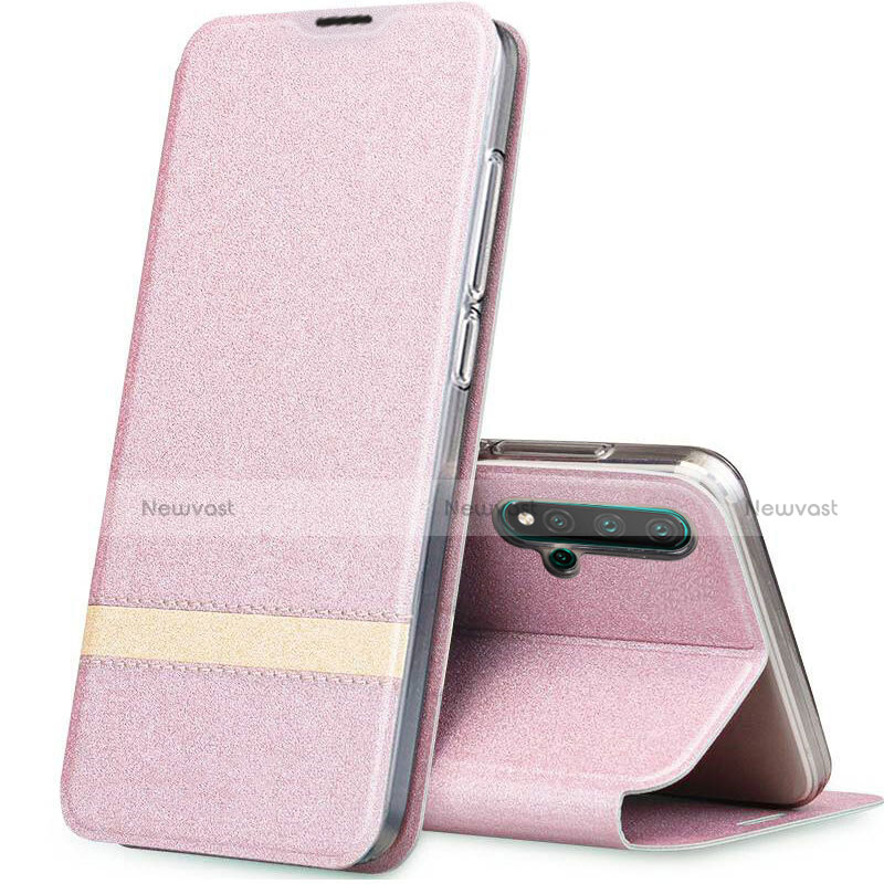 Leather Case Stands Flip Cover T06 Holder for Huawei Nova 5 Pro Rose Gold