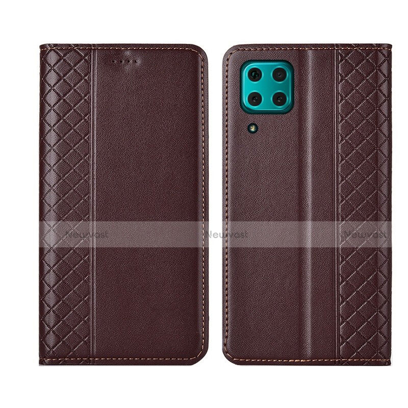 Leather Case Stands Flip Cover T06 Holder for Huawei Nova 6 SE Brown