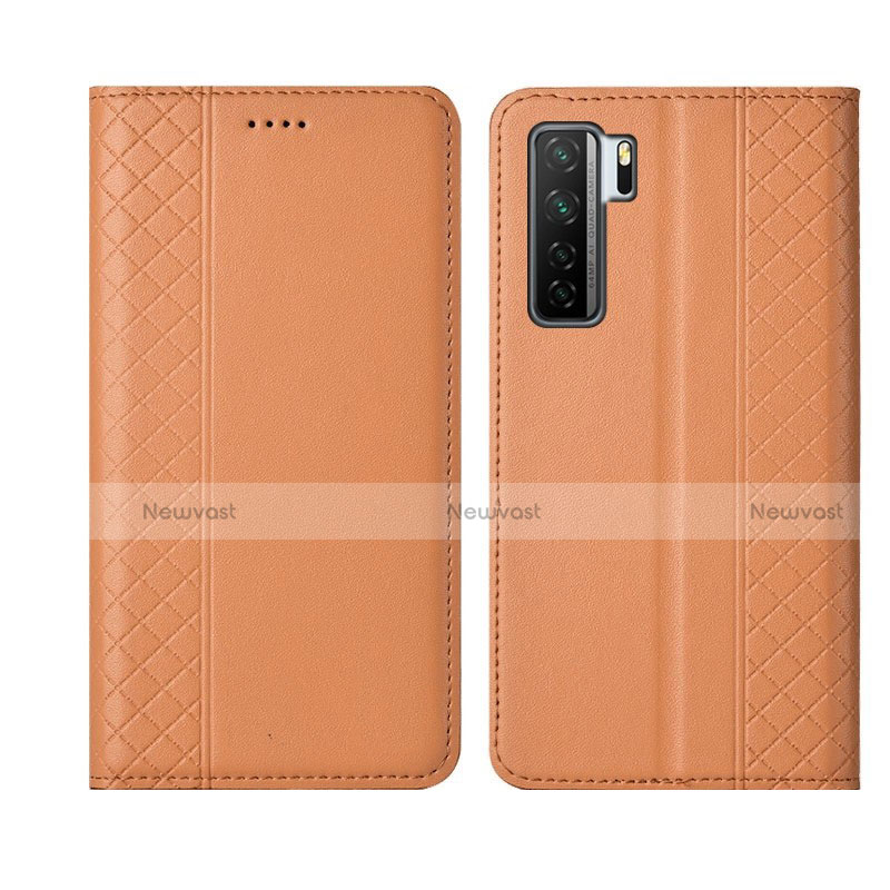 Leather Case Stands Flip Cover T06 Holder for Huawei Nova 7 SE 5G Orange