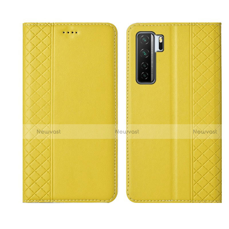 Leather Case Stands Flip Cover T06 Holder for Huawei Nova 7 SE 5G Yellow