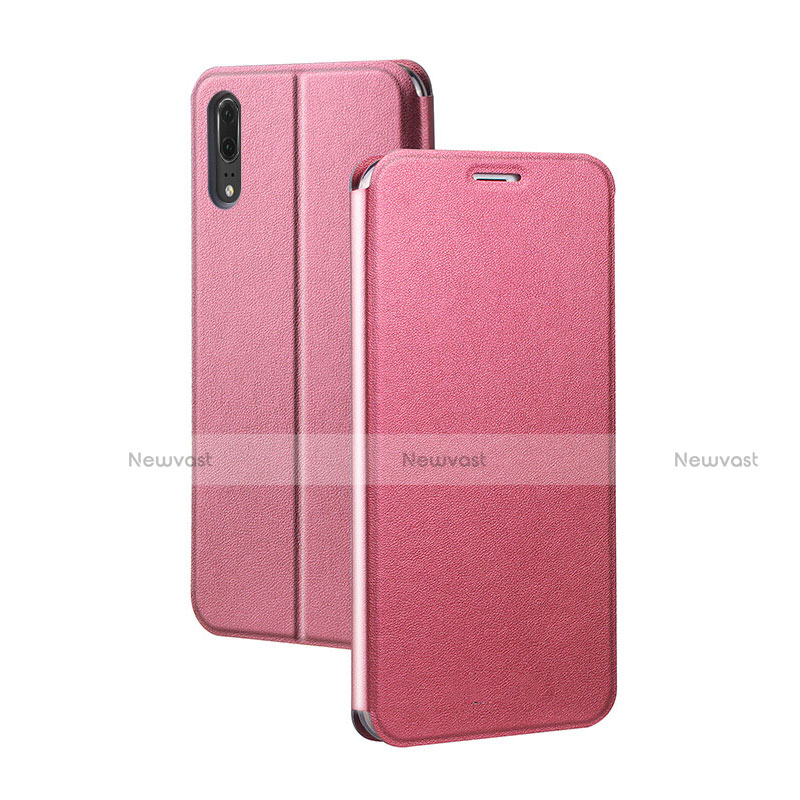 Leather Case Stands Flip Cover T06 Holder for Huawei P20 Pink