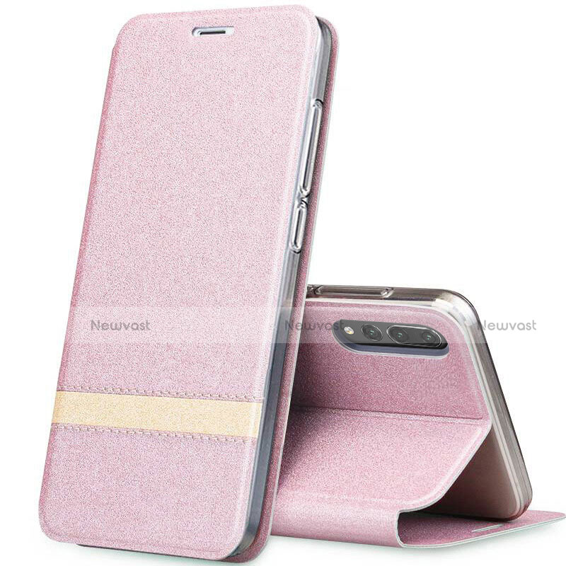 Leather Case Stands Flip Cover T06 Holder for Huawei P20 Pro Rose Gold