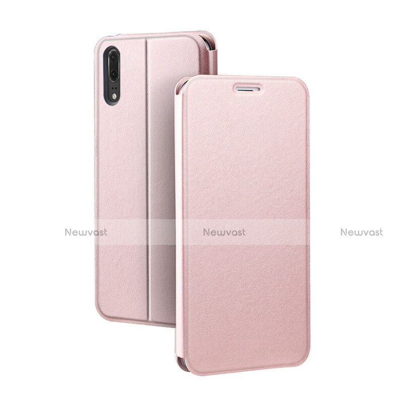 Leather Case Stands Flip Cover T06 Holder for Huawei P20 Rose Gold