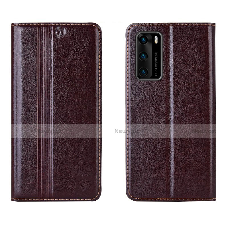 Leather Case Stands Flip Cover T06 Holder for Huawei P40 Brown