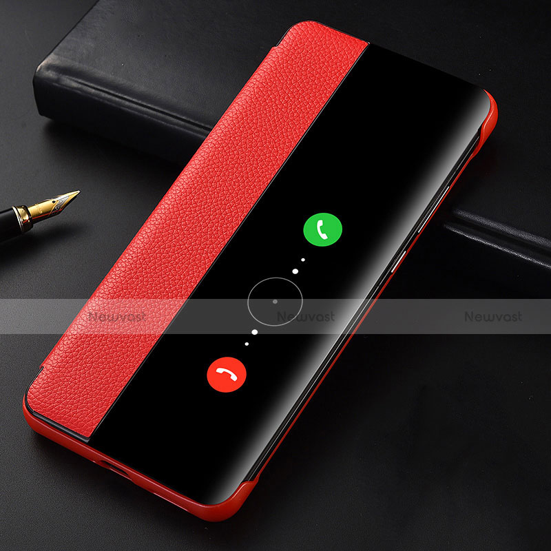 Leather Case Stands Flip Cover T06 Holder for Huawei P40 Pro Red