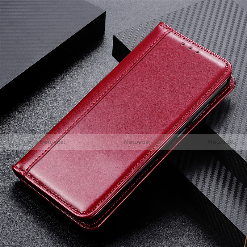 Leather Case Stands Flip Cover T06 Holder for Oppo Reno3 Red Wine