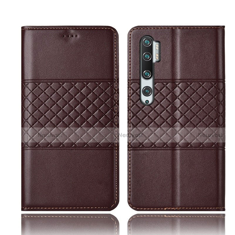 Leather Case Stands Flip Cover T06 Holder for Xiaomi Mi Note 10 Brown