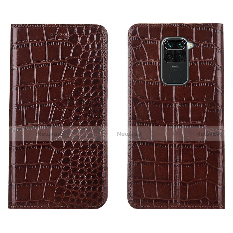 Leather Case Stands Flip Cover T06 Holder for Xiaomi Redmi 10X 4G Brown