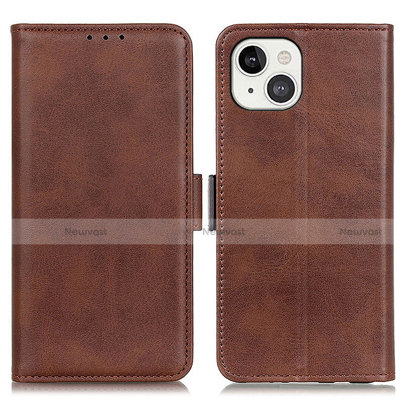 Leather Case Stands Flip Cover T07 Holder for Apple iPhone 13 Mini Brown